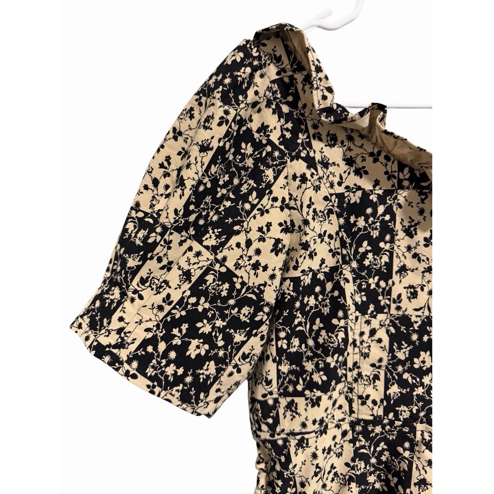 Anthropologie Ruffled Puff Sleeve Floral Smocked Dress   Tan/Black Womens Size 8 - Picture 8 of 12